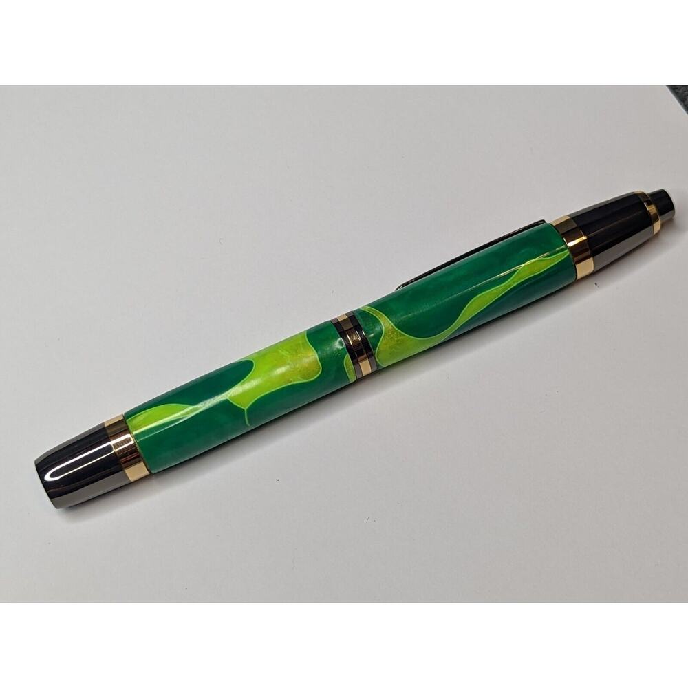 Pen Light Chrome Finish Green Marble Acrylic Body Hand Turned‎ Pen Light
